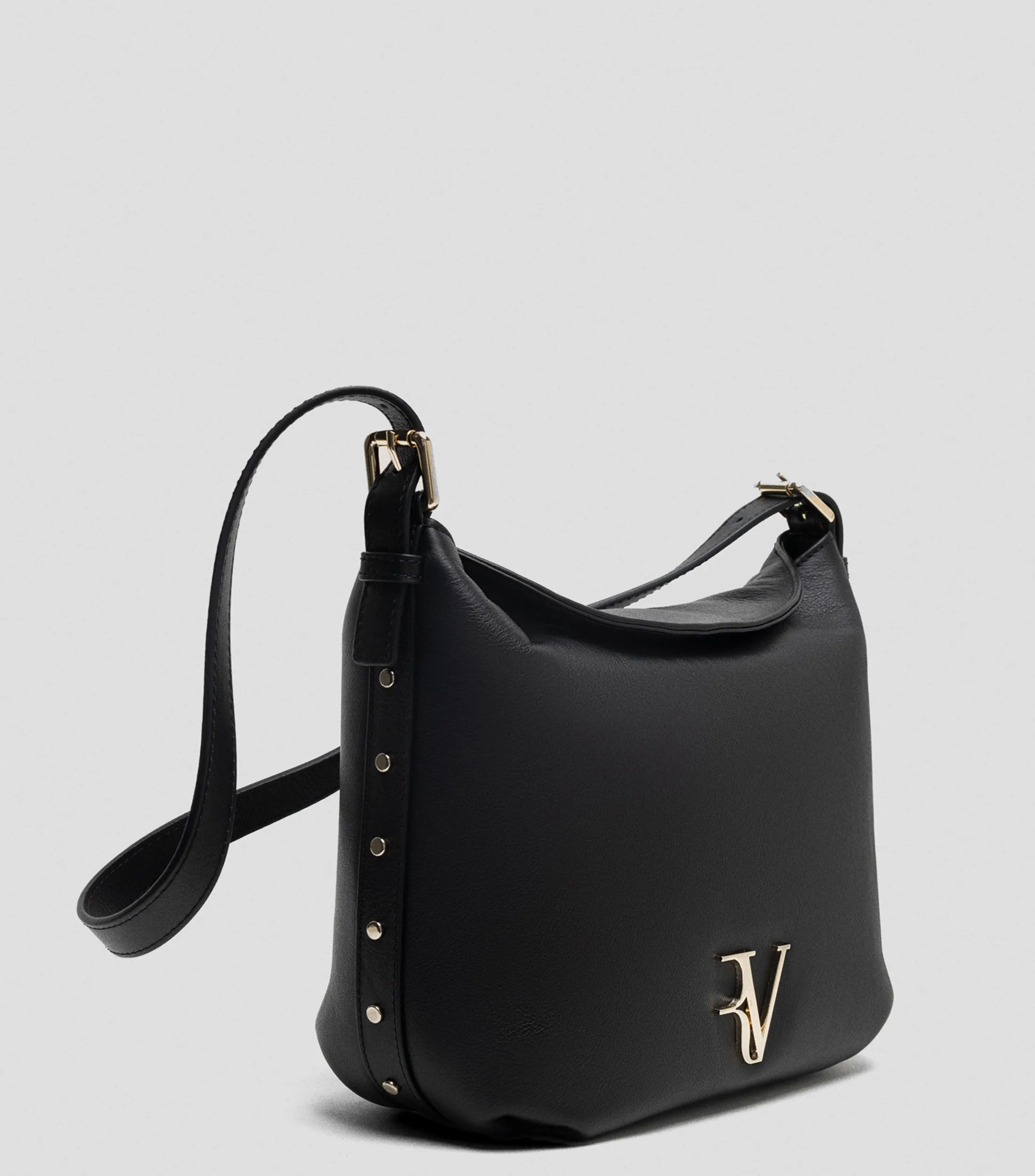 4353_Roberto Verino Bolso Hobo negro en piel Mafalda con estoperoles Mujer