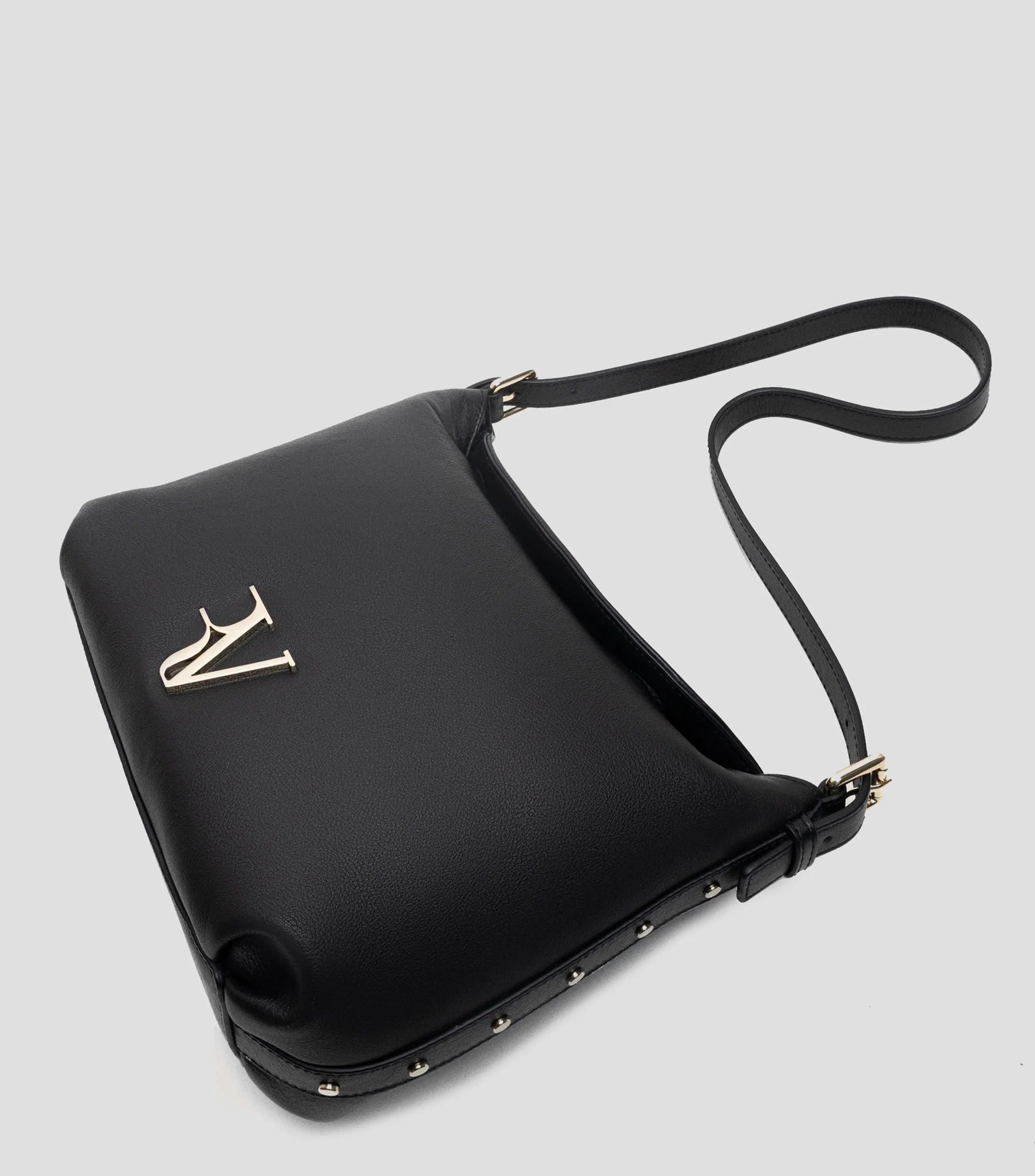 4353_Roberto Verino Bolso Hobo negro en piel Mafalda con estoperoles Mujer