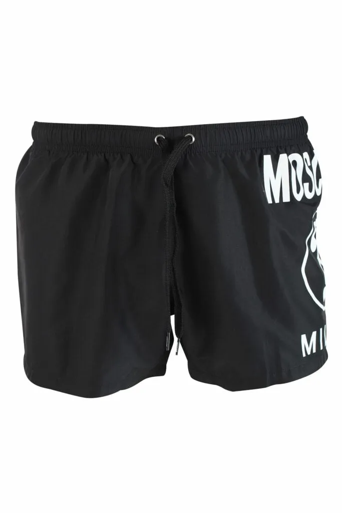 Bañador negro con logo lateral doble pregunta blanco