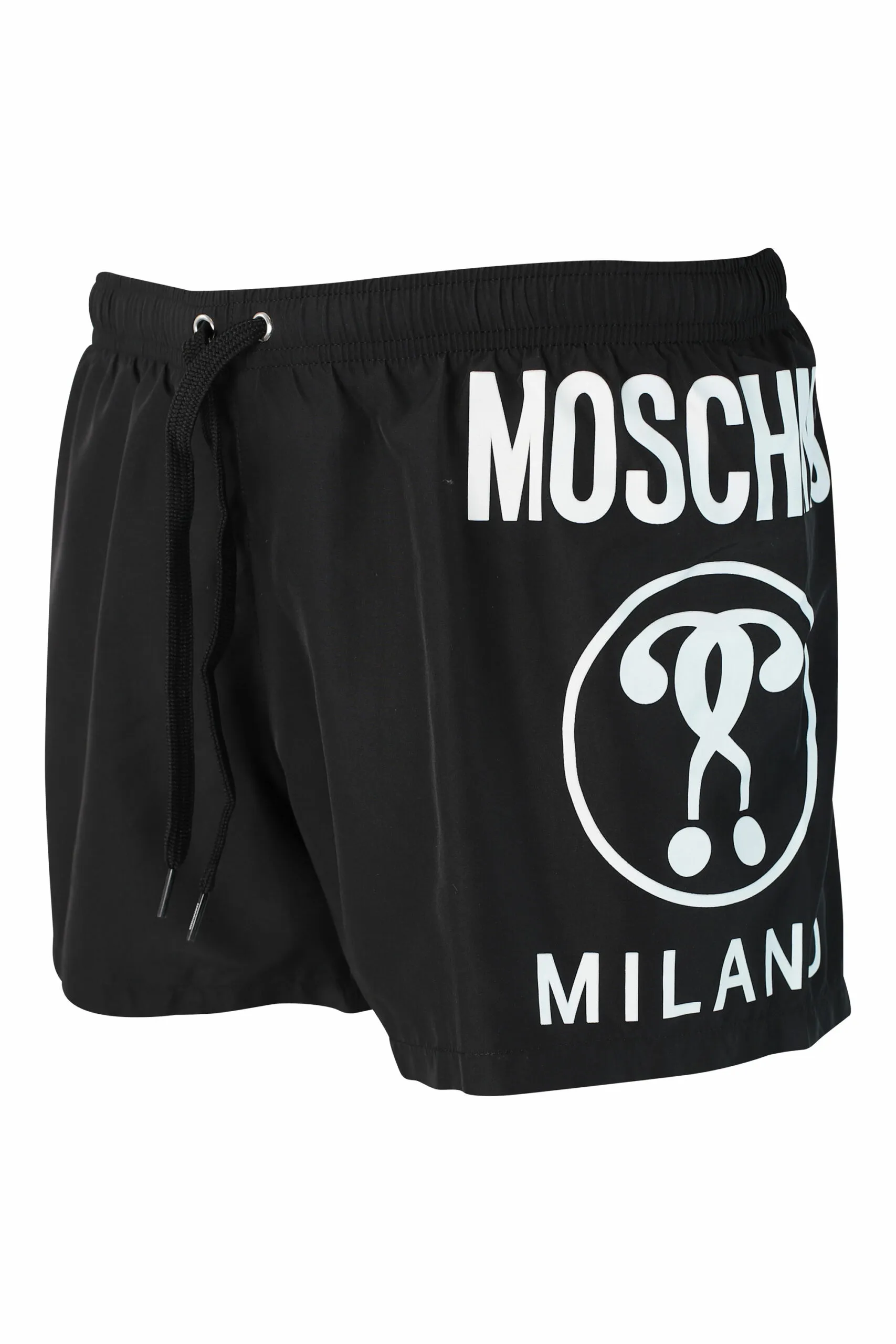 Bañador negro con logo lateral doble pregunta blanco