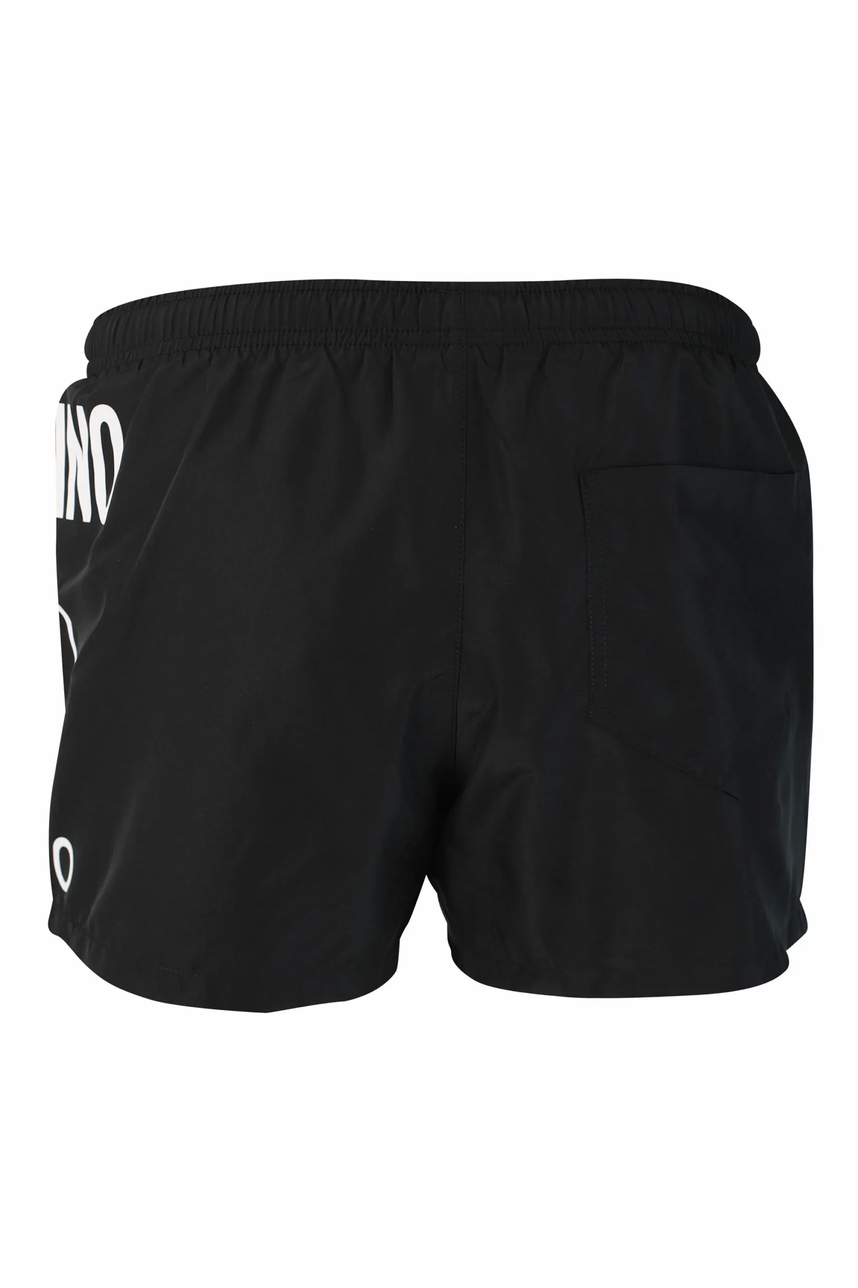 Bañador negro con logo lateral doble pregunta blanco