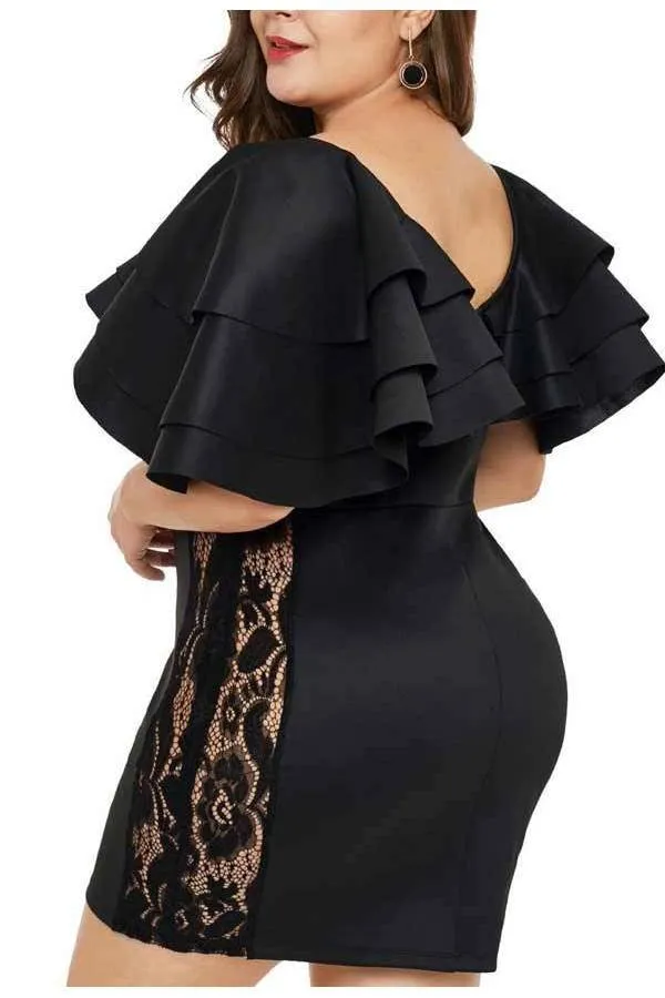 Black vestido tallas grandes corto volantes y encaje sexy
