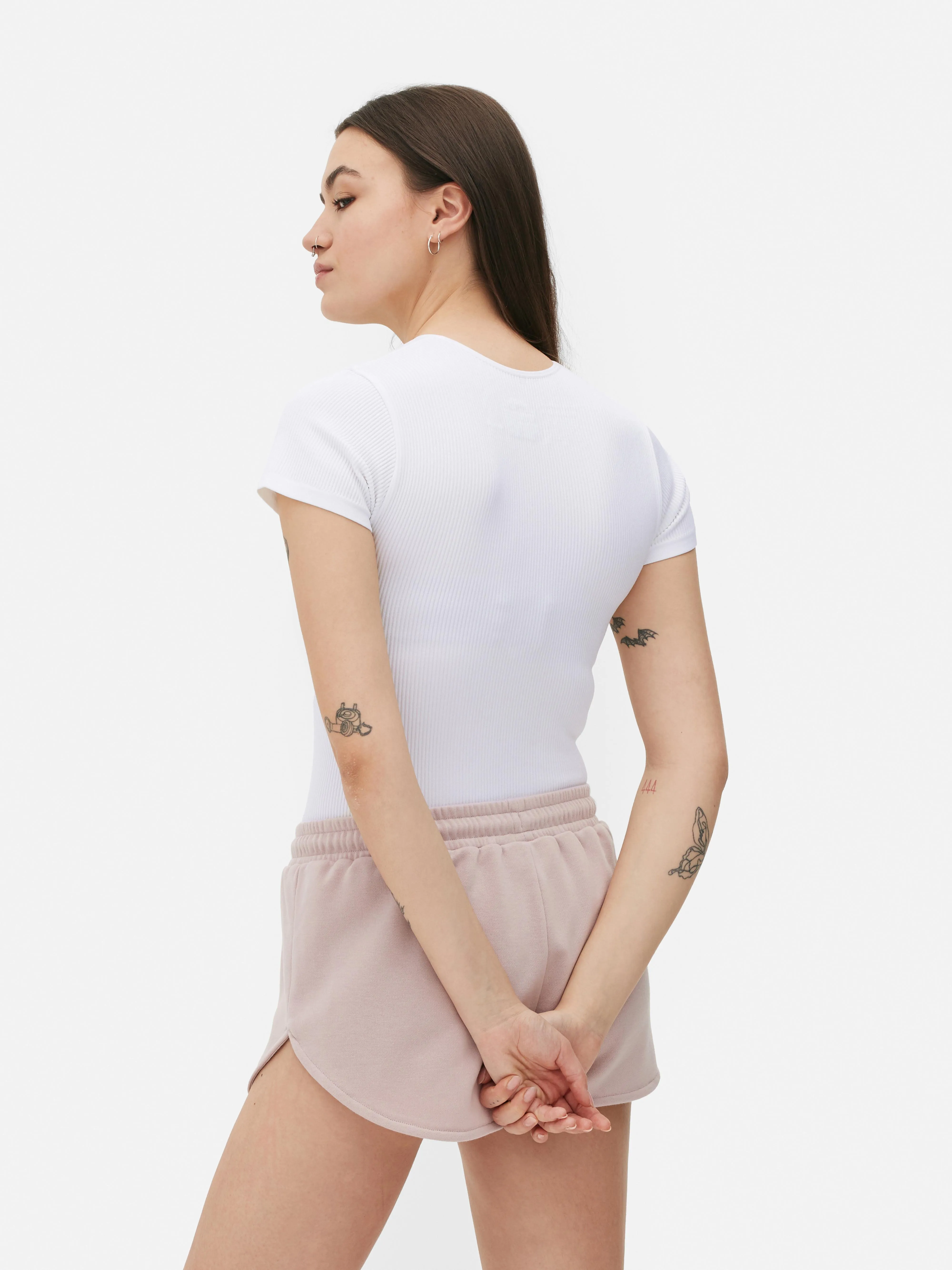 Bodi tipo camiseta acanalado sin costuras