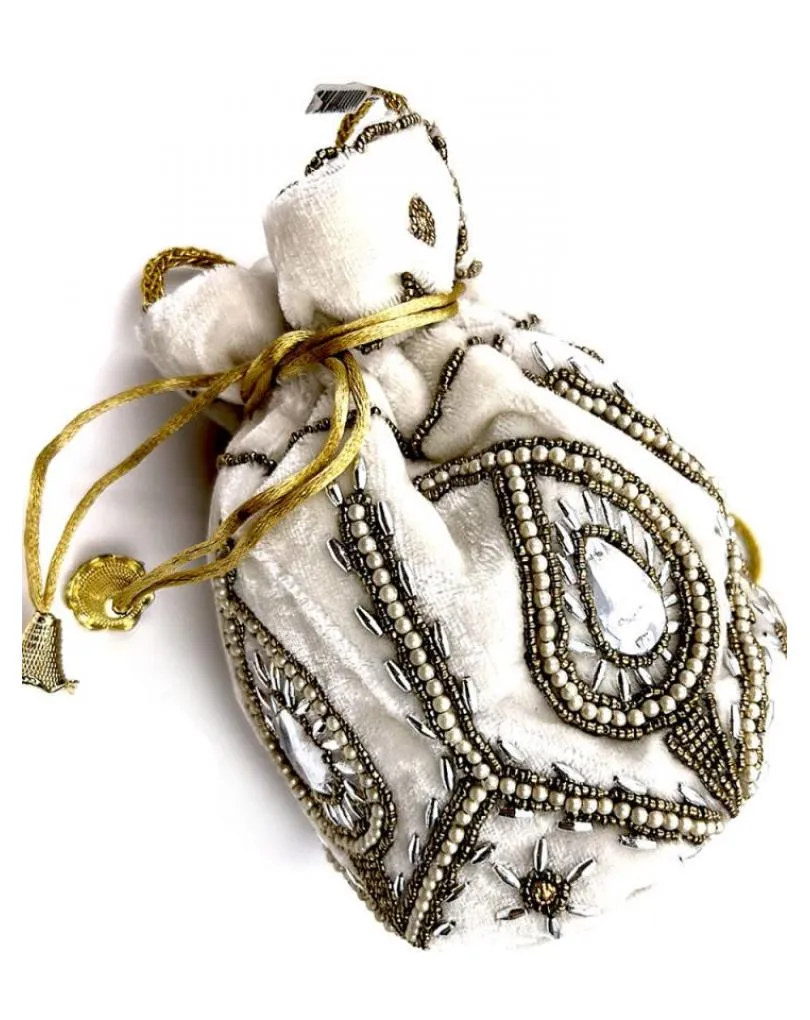 BOLSOS DE FIESTA MUJER BLANCOS DE BOMBONERA CON PERLITAS