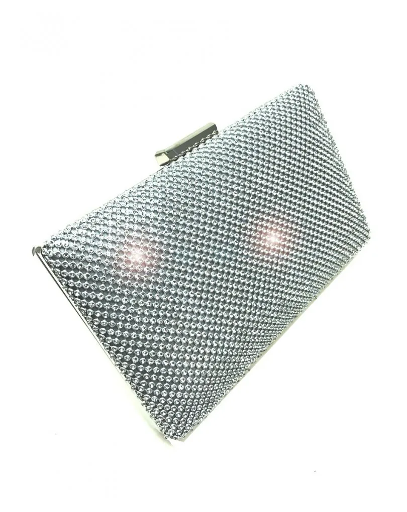 BOLSOS DE FIESTA PLATEADOS DE PEDRERIA EN CRISTAL BRILLO