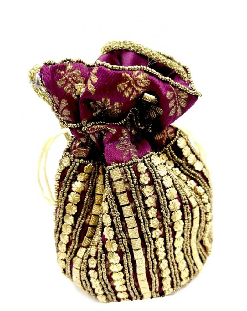 BOLSOS DE FIESTA VINO BURDEOS LIMOSNERA DECORADA CON DORADO