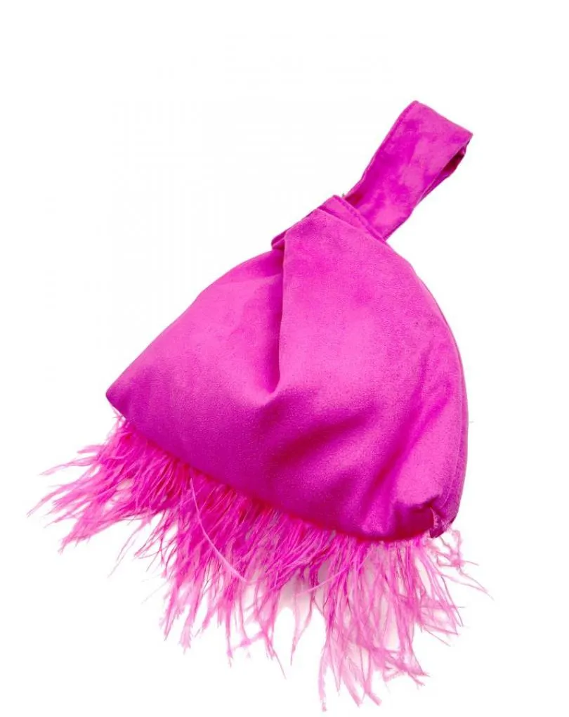BOLSOS DE PLUMAS FUCSIAS ESTILO NUDO JAPONES IDEAL BODAS