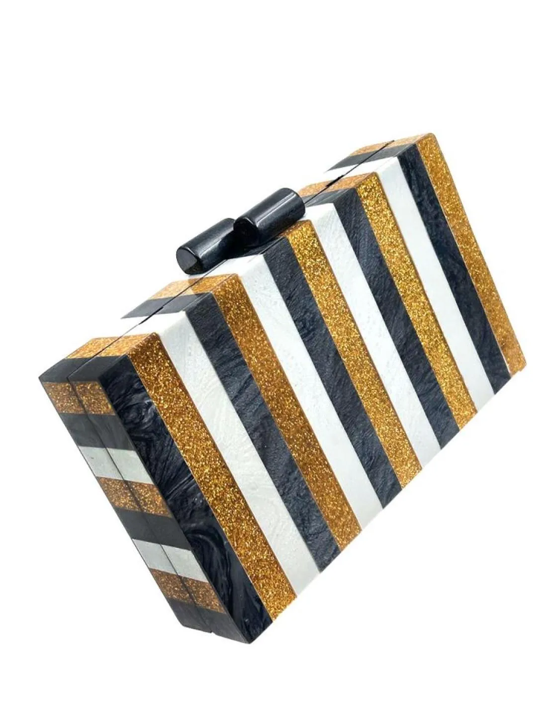 BOLSOS FIESTA CAREY DORADO NEGRO Y BLANCO PARA BODAS