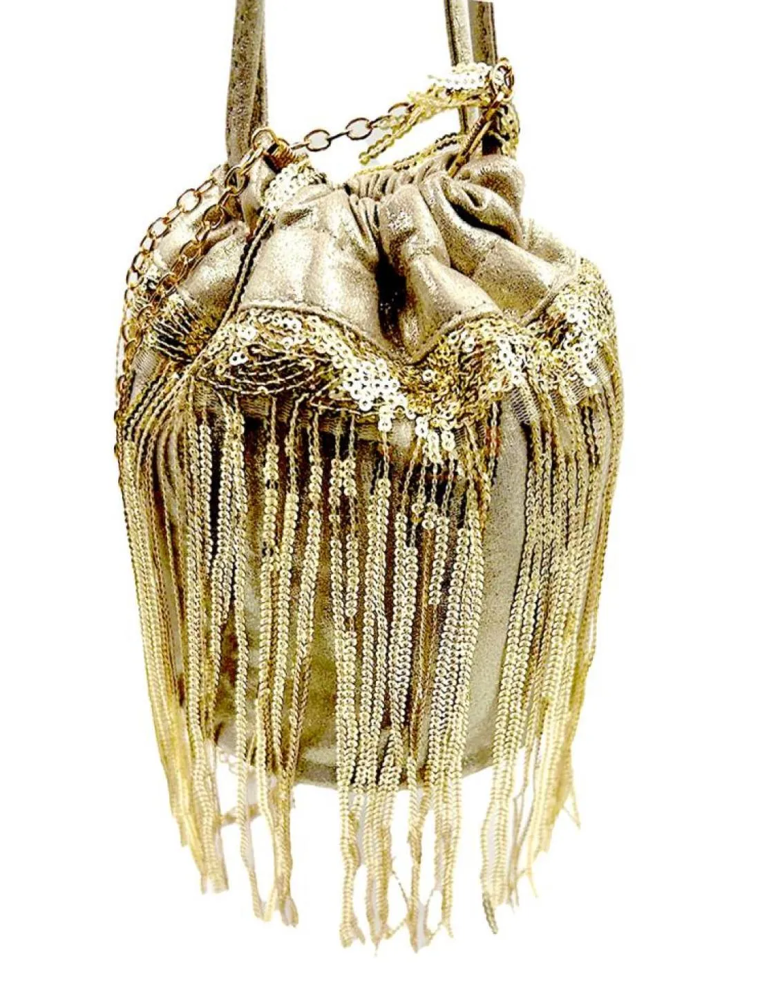 BOLSOS FIESTA DORADOS LIMOSNERA DISCO DE FLECOS CON LENTEJUELAS