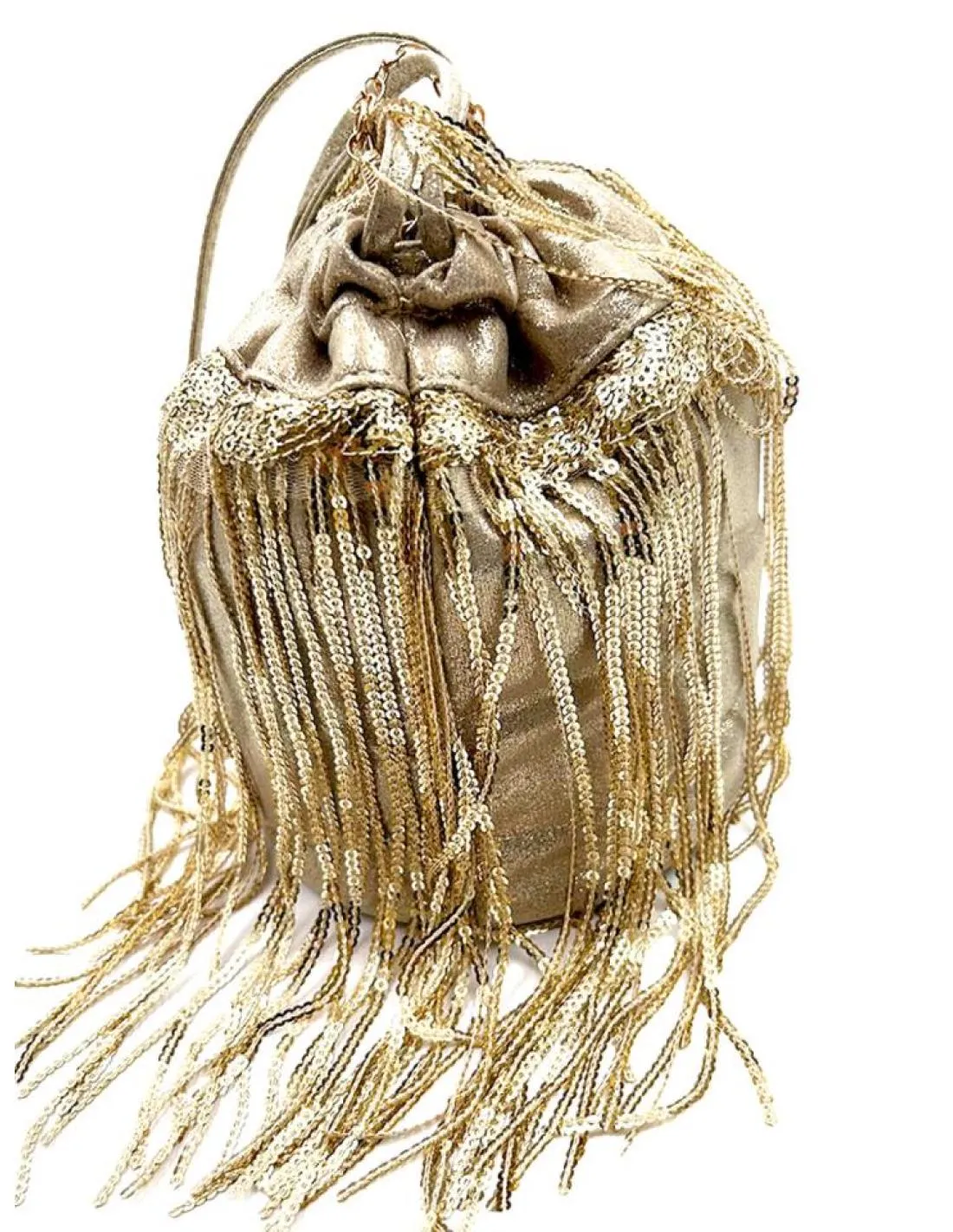 BOLSOS FIESTA DORADOS LIMOSNERA DISCO DE FLECOS CON LENTEJUELAS