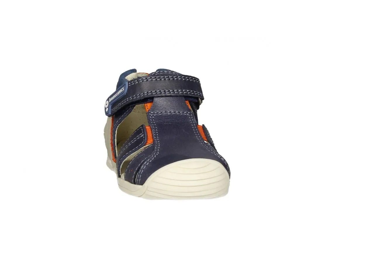 Bota Sandalia Piel Azul Velcro Talon Azul/naranja Nobuck