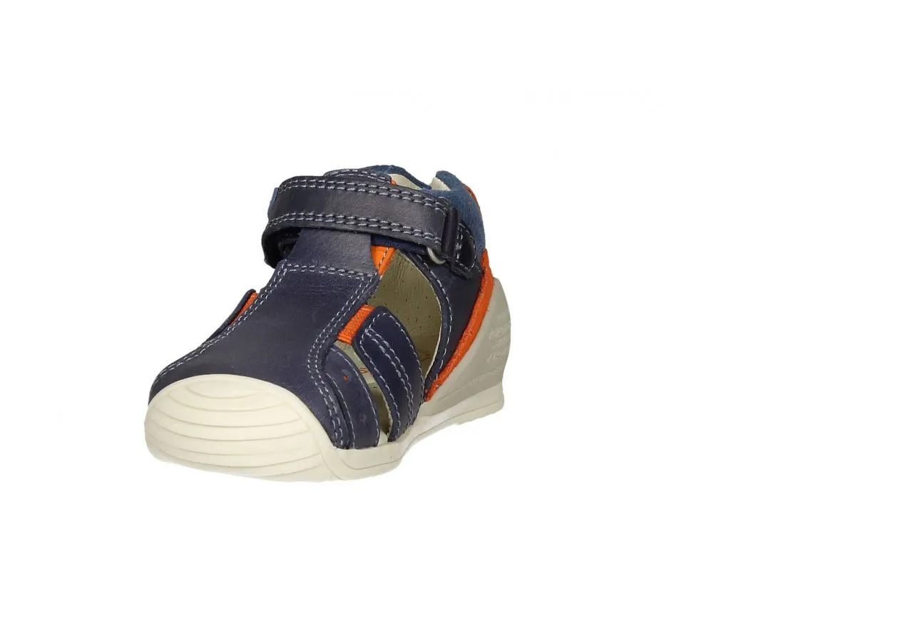 Bota Sandalia Piel Azul Velcro Talon Azul/naranja Nobuck