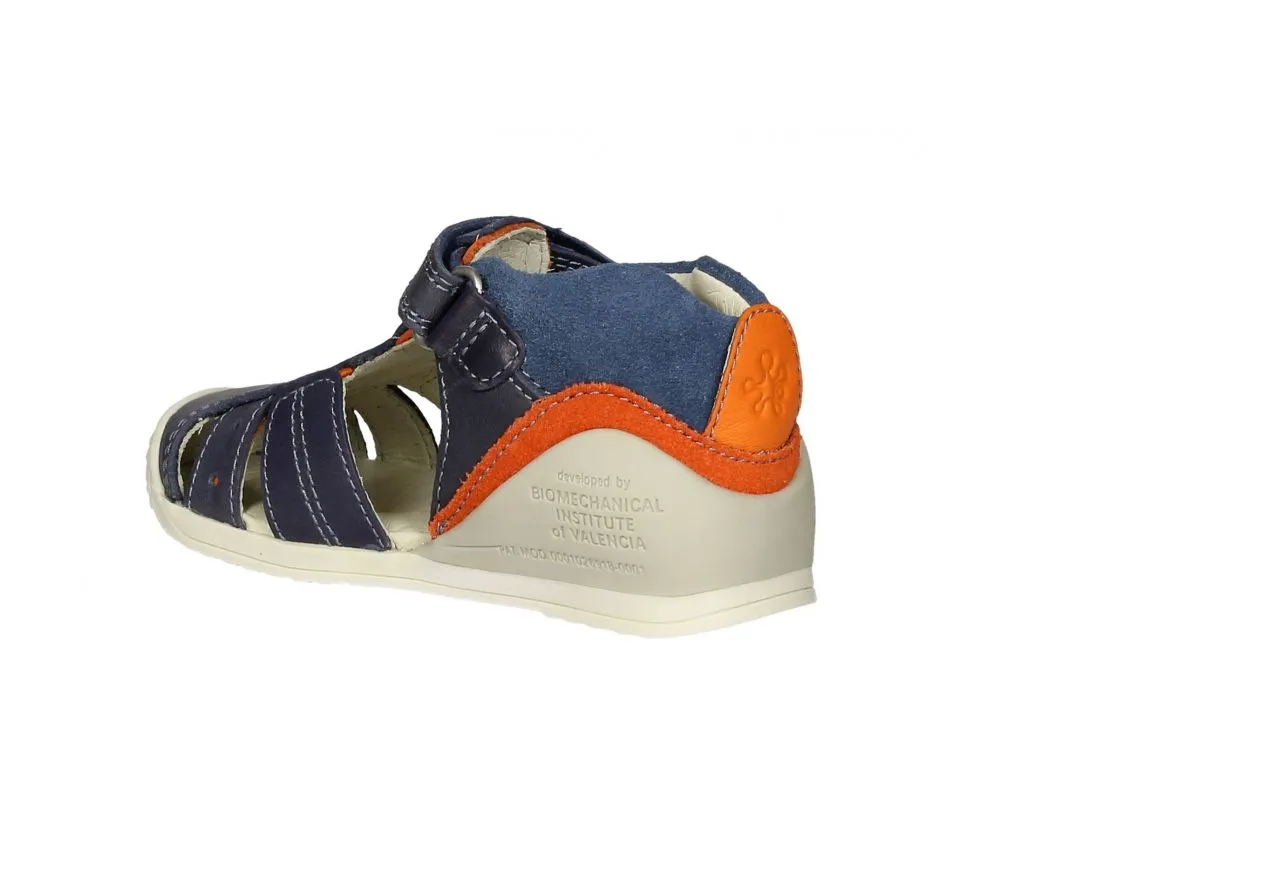 Bota Sandalia Piel Azul Velcro Talon Azul/naranja Nobuck