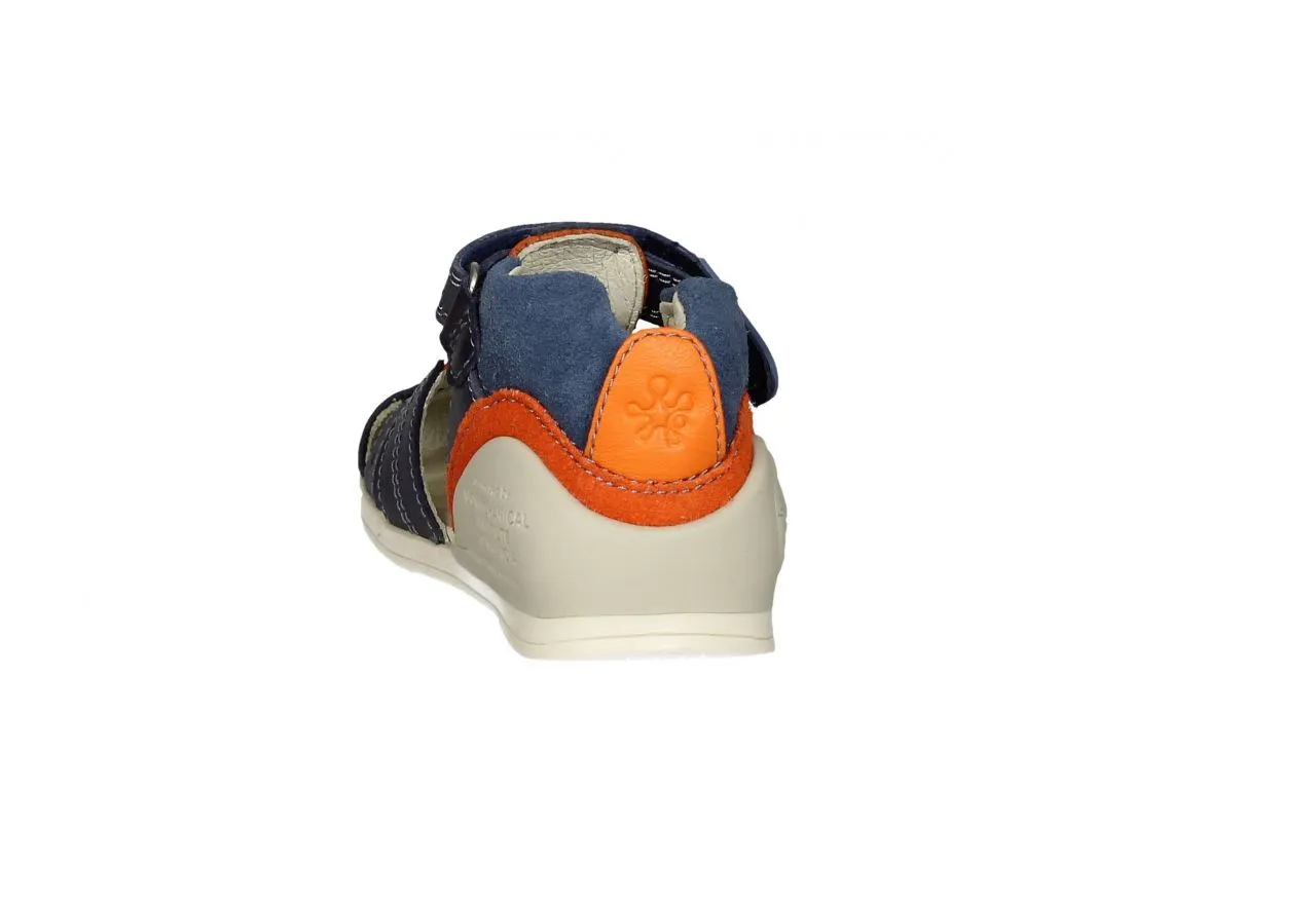 Bota Sandalia Piel Azul Velcro Talon Azul/naranja Nobuck
