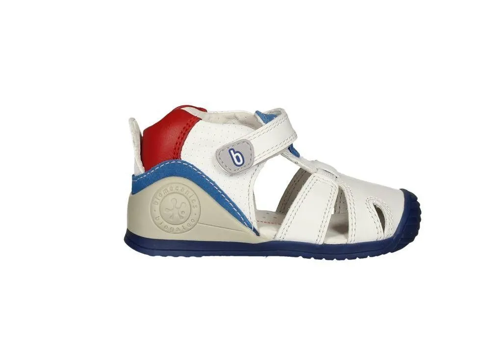 Bota Sandalia Velcro Piel Blanco/azul/rojo Piso Azul