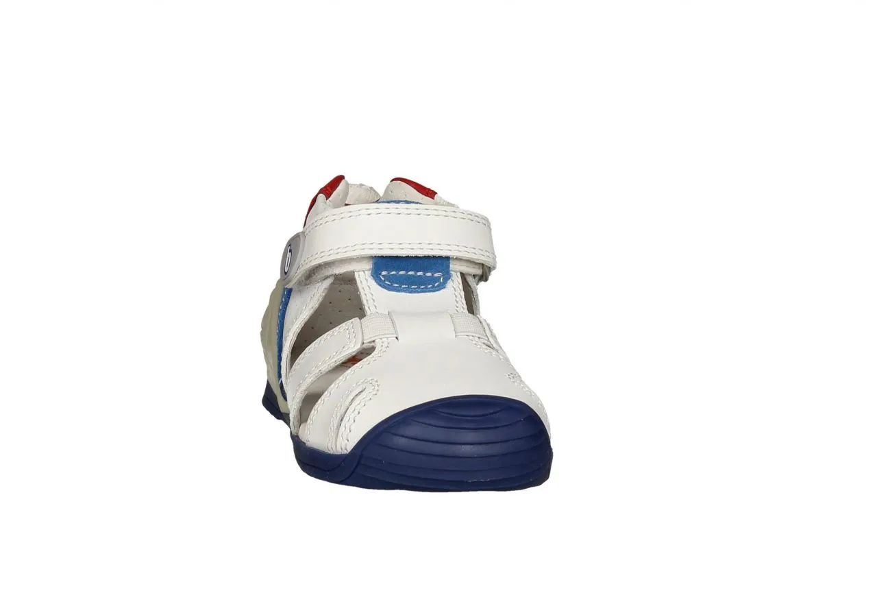 Bota Sandalia Velcro Piel Blanco/azul/rojo Piso Azul