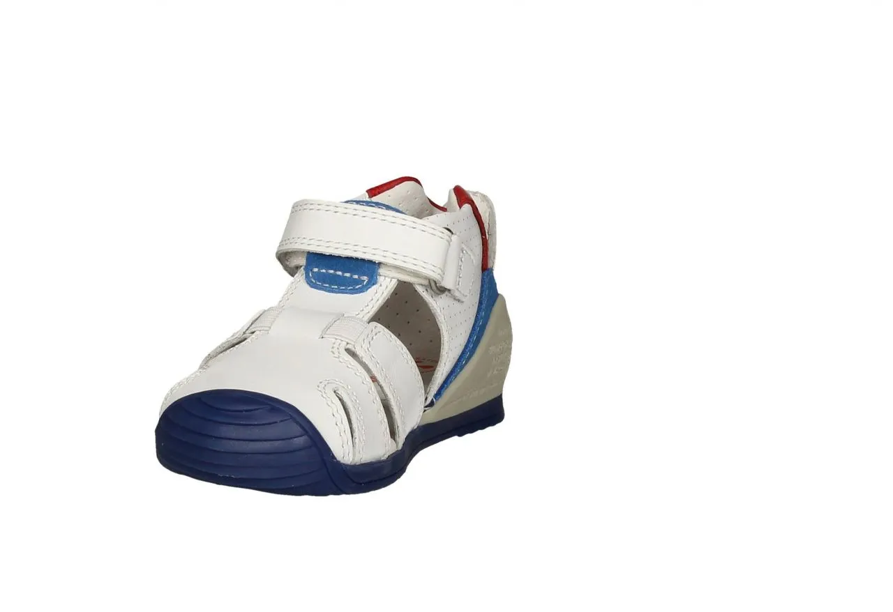 Bota Sandalia Velcro Piel Blanco/azul/rojo Piso Azul
