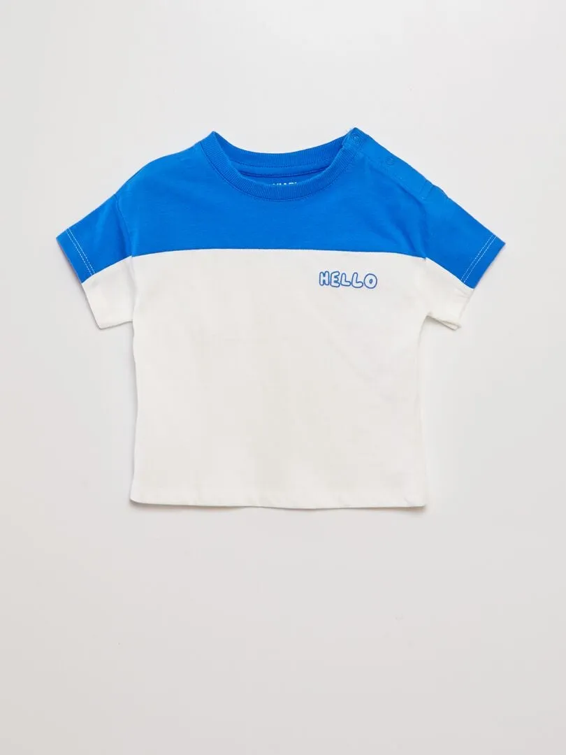 CAMISETA COLORBLOCK CON CUELLO REDONDO  AZUL