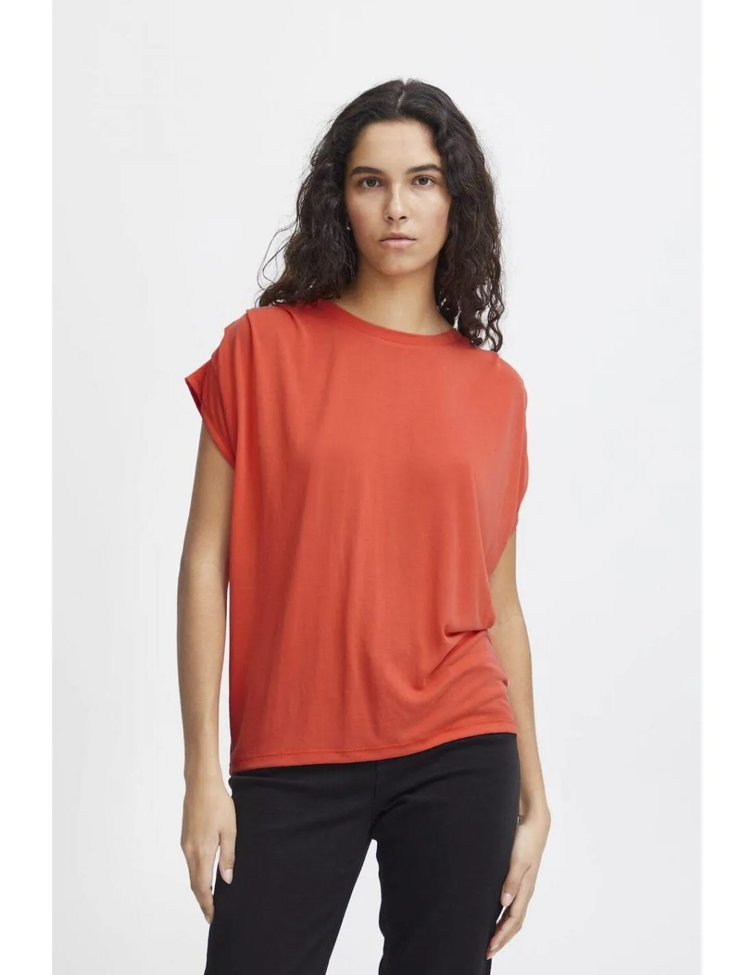 CAMISETA HOMBROS FRUNCIDOS NARANJA ICHI LISKEN