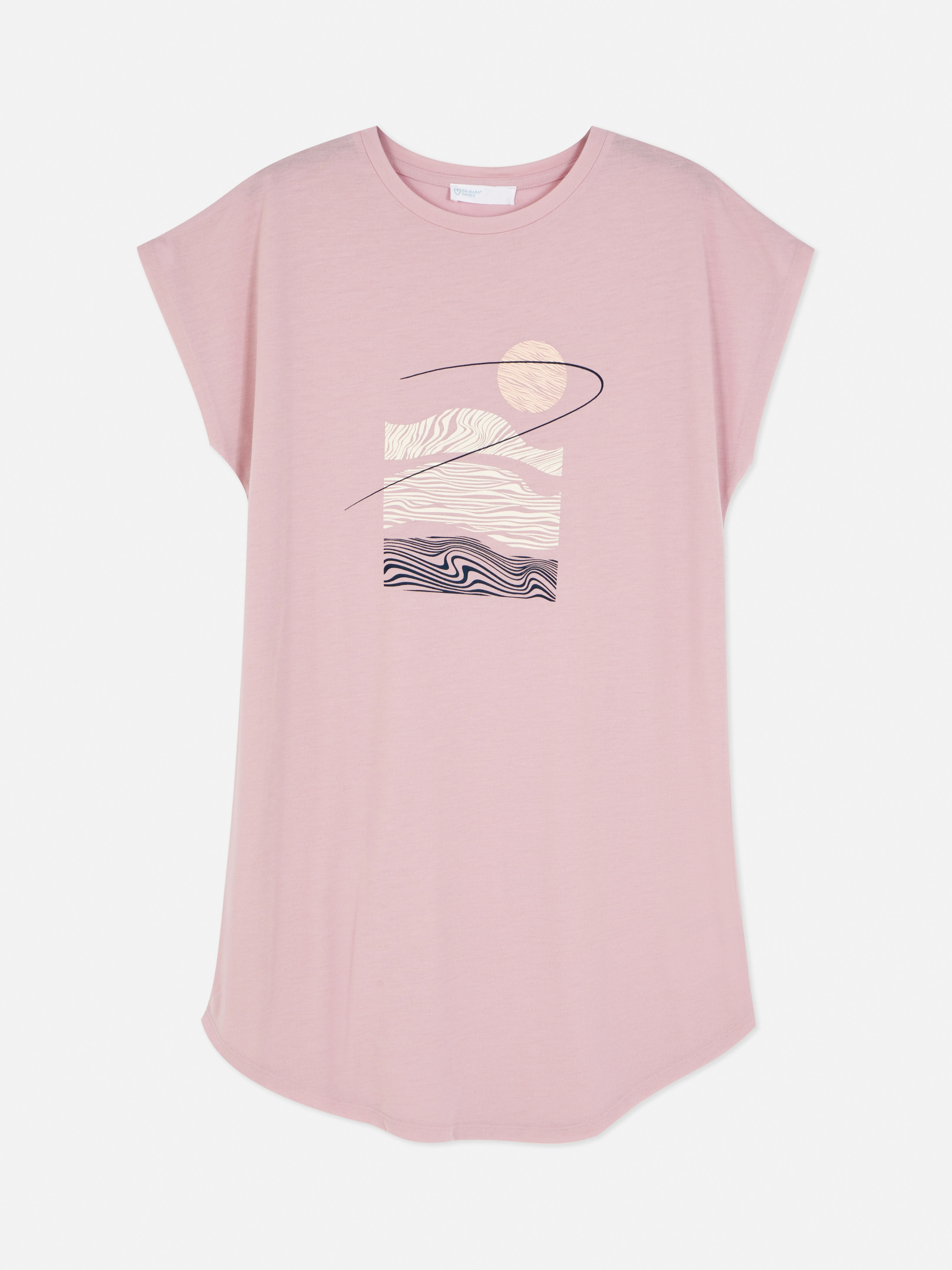 Camiseta larga de manga corta estampada