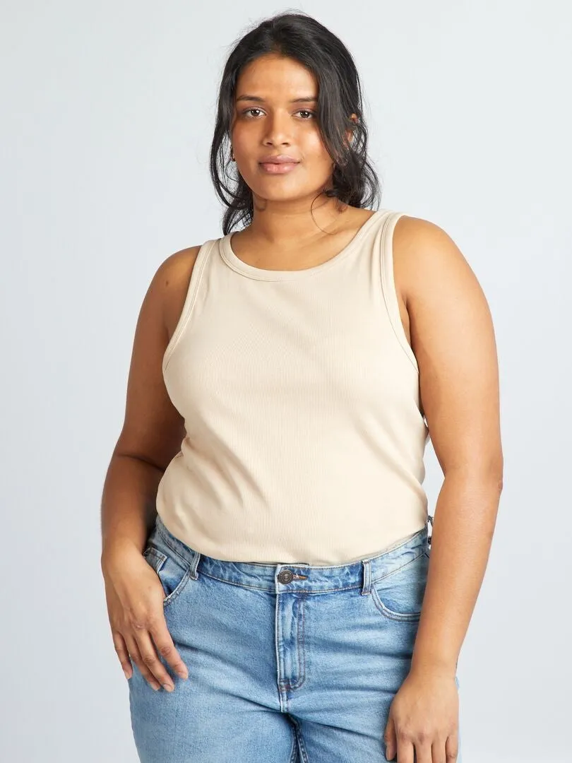 CAMISETA LISA SIN MANGAS  BEIGE