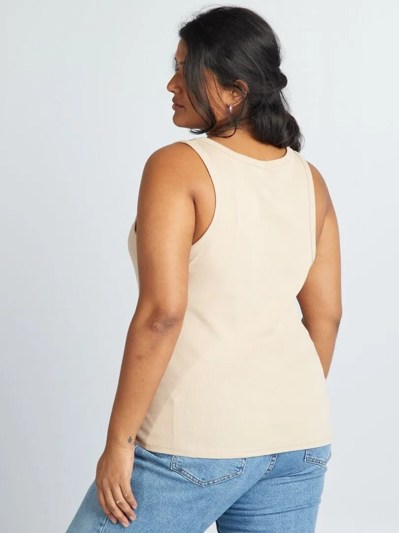 CAMISETA LISA SIN MANGAS  BEIGE