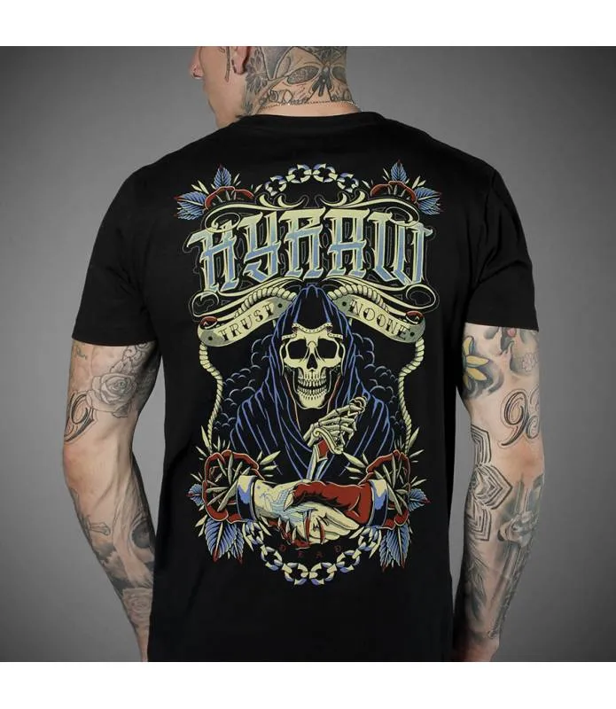 CAMISETA MANGA CORTA HOMBRE NEGRA TRUST NO ONE HYRAW SP24M06