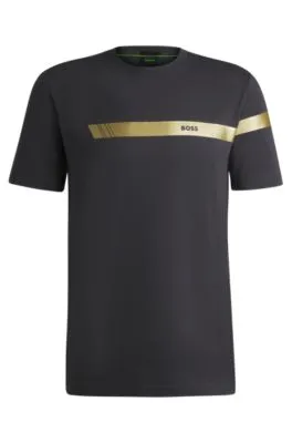 Camiseta regular fit de algodón elástico con raya con logo