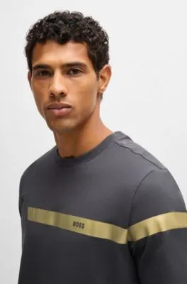 Camiseta regular fit de algodón elástico con raya con logo