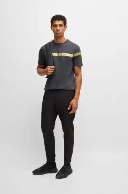 Camiseta regular fit de algodón elástico con raya con logo