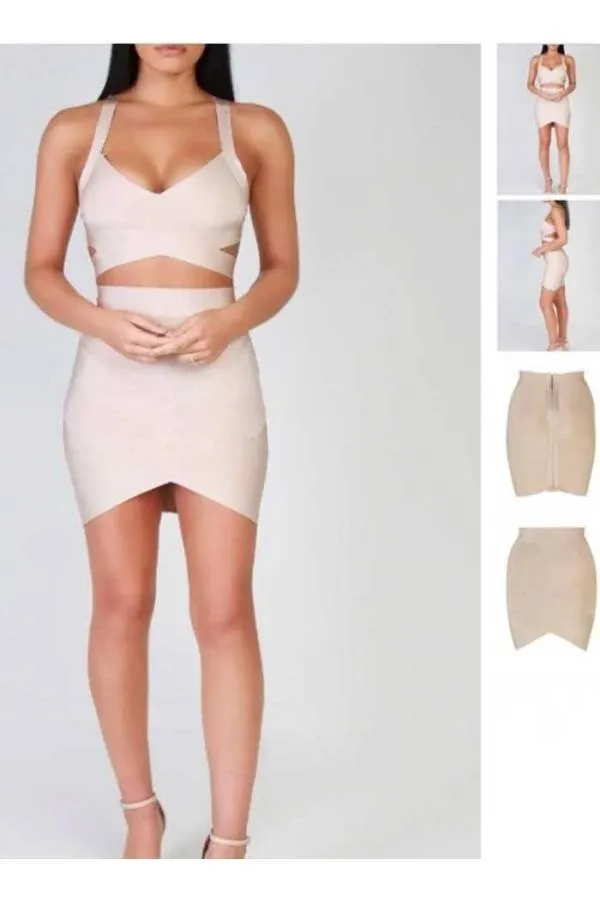 Dos piezas Bandage top y mini falda de fiesta