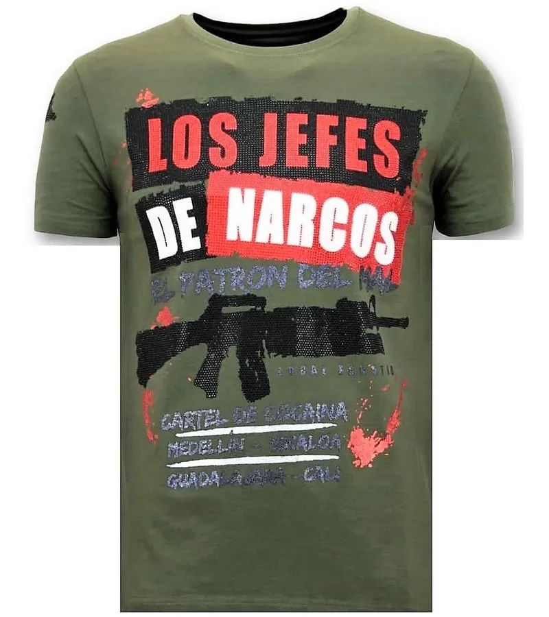 HOMBRES CAMISETA RHINESTONE  LOS JEFES DE LOS NARCOS  VERDE
