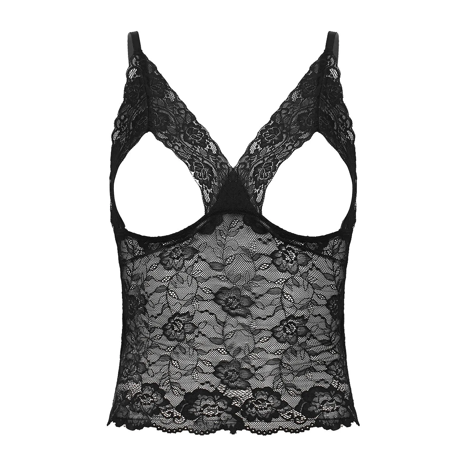 Lencería Otwoo Mujer Camisola Recorte Copas Abiertas Crop Top Sheer V Chaleco Encaje Floral Inalámbrico Correas ajustables Sexy 