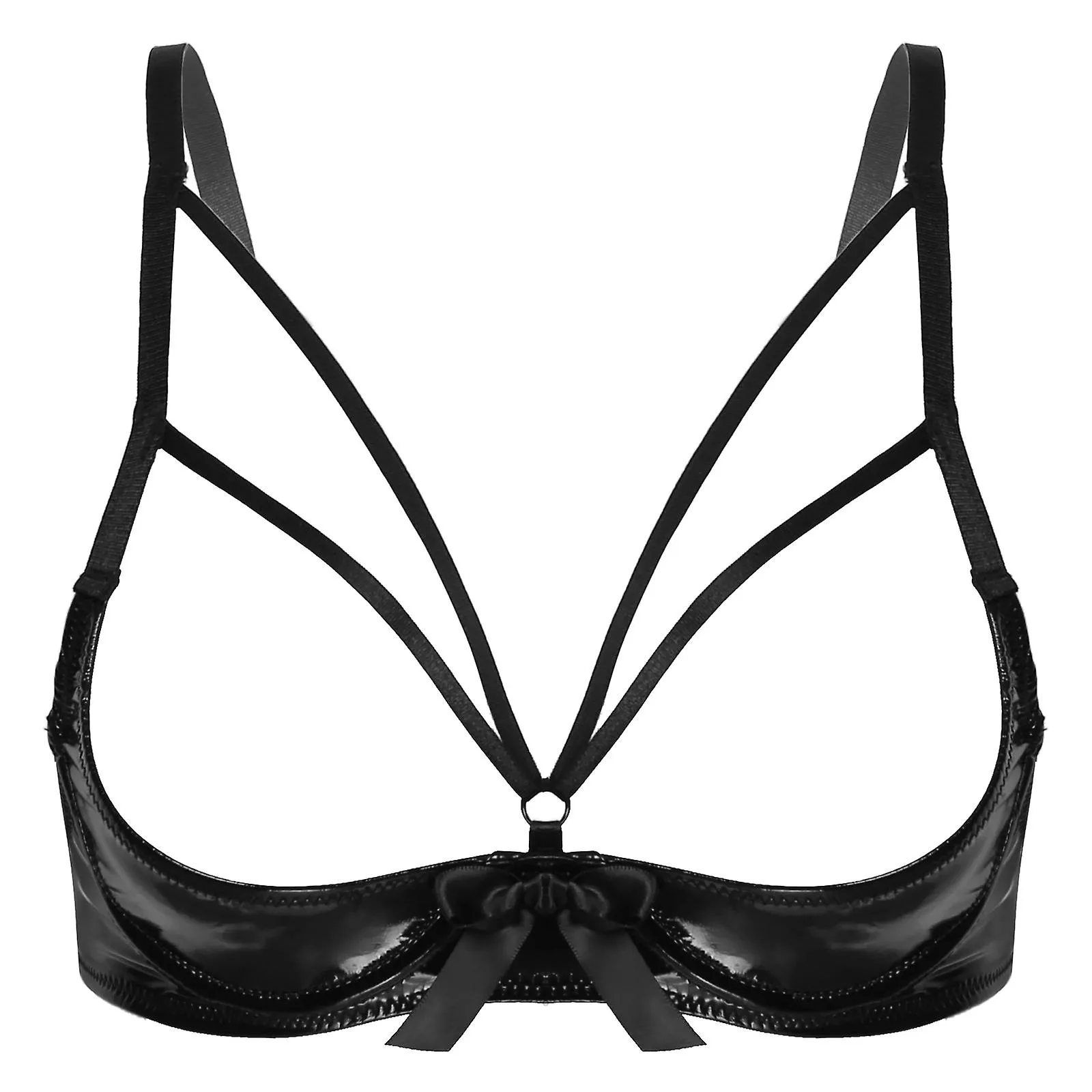 Lencería Otwoo para damas Sujetadores sexys Bowknot Underwired Porno Bra Tops Strappy Open Cup Leather Brassiere Lingerie Underw