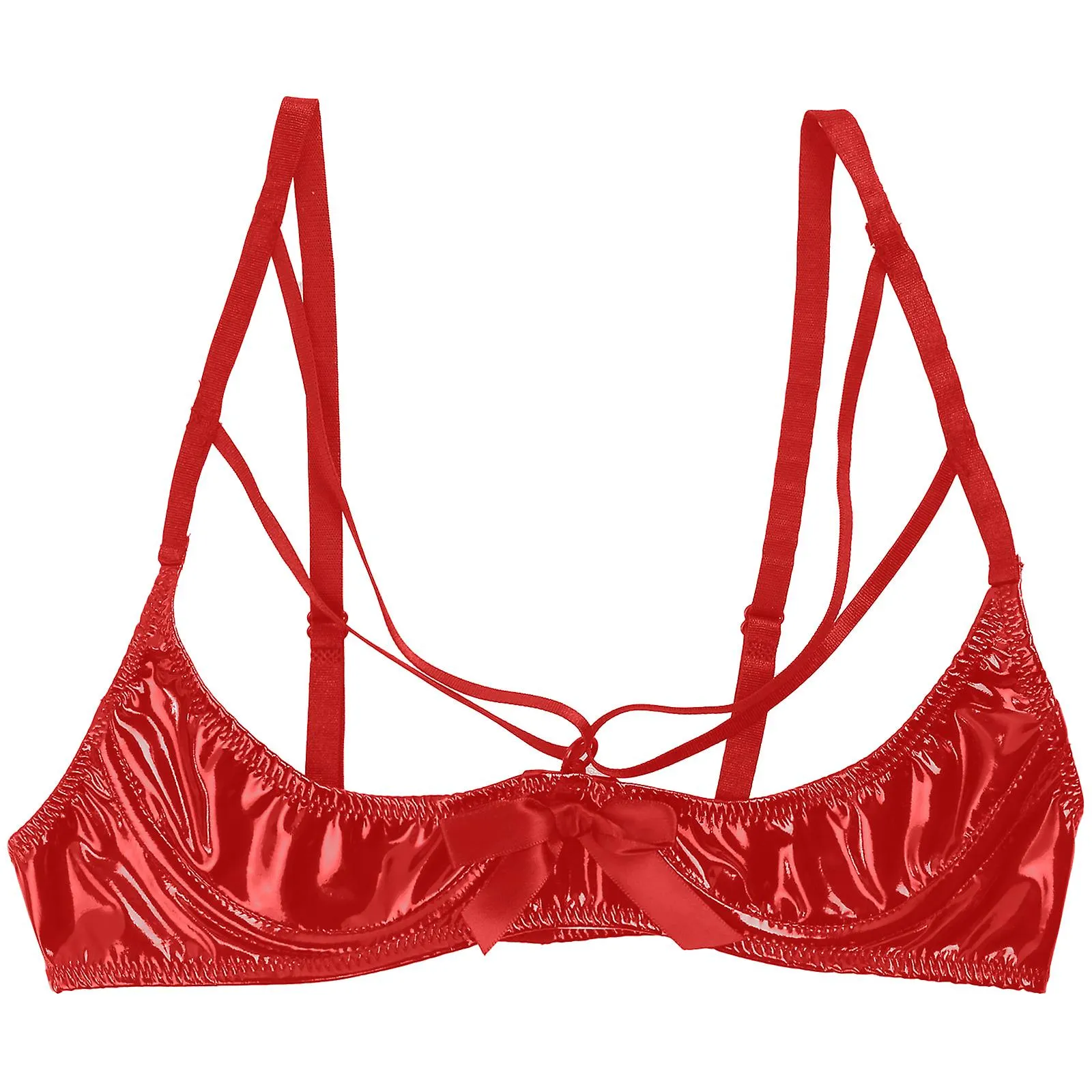 Lencería Otwoo para damas Sujetadores sexys Bowknot Underwired Porno Bra Tops Strappy Open Cup Leather Brassiere Lingerie Underw
