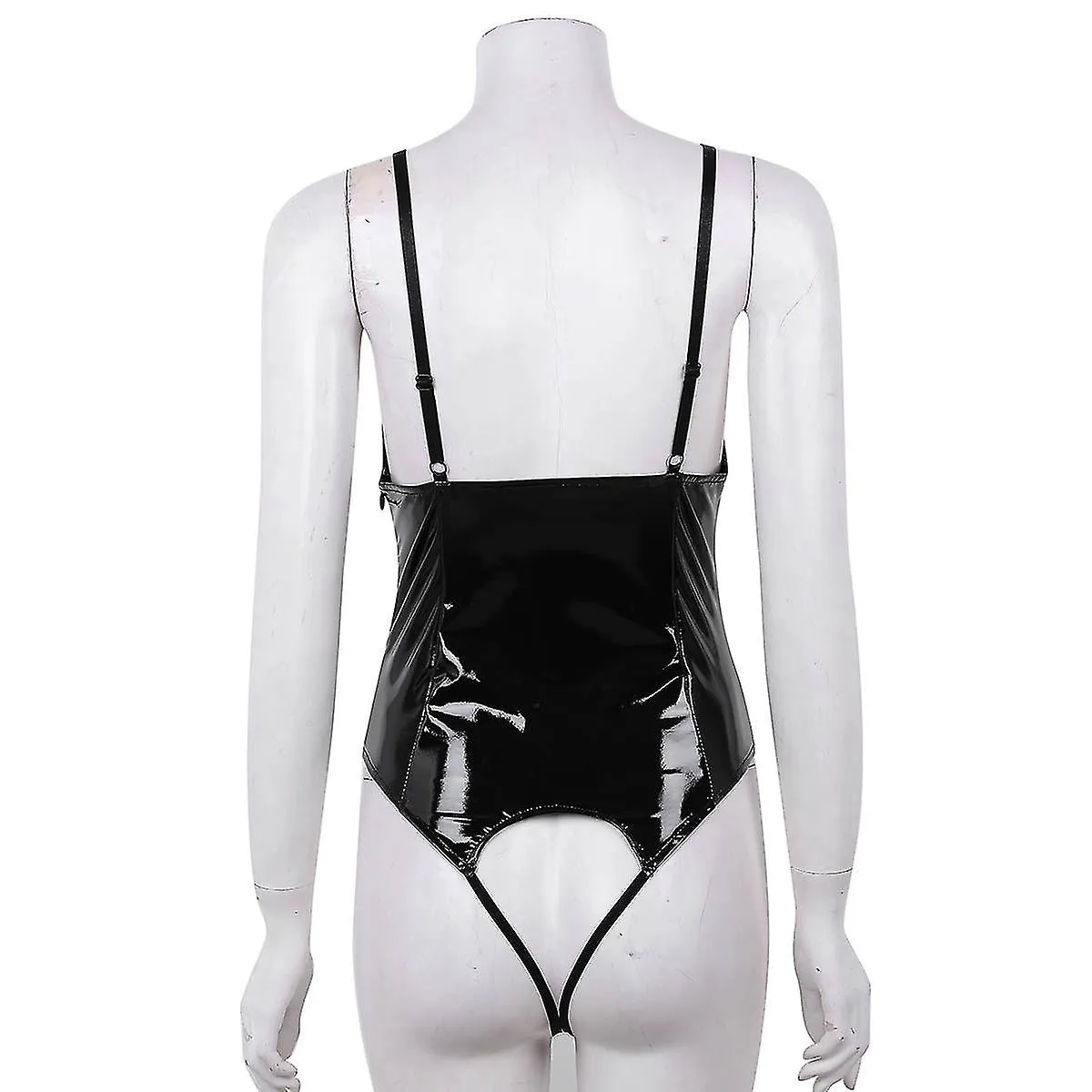 Lencería para mujer Body Suit Femme Open Crotch Wetlook Costumes Correas de cuero Crotchless Sissy Clubwear Bodysuit Catsuit