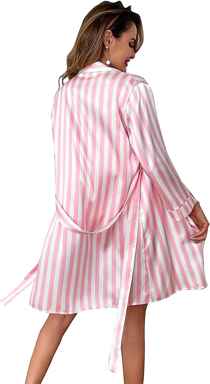 LENCERíA SEXY SEXY PARA MUJER PIJAMA DE SATéN PANTALONES CORTOS CAMI A RAYAS CONJUNTO CON BATA CON CINTURóN S3XL