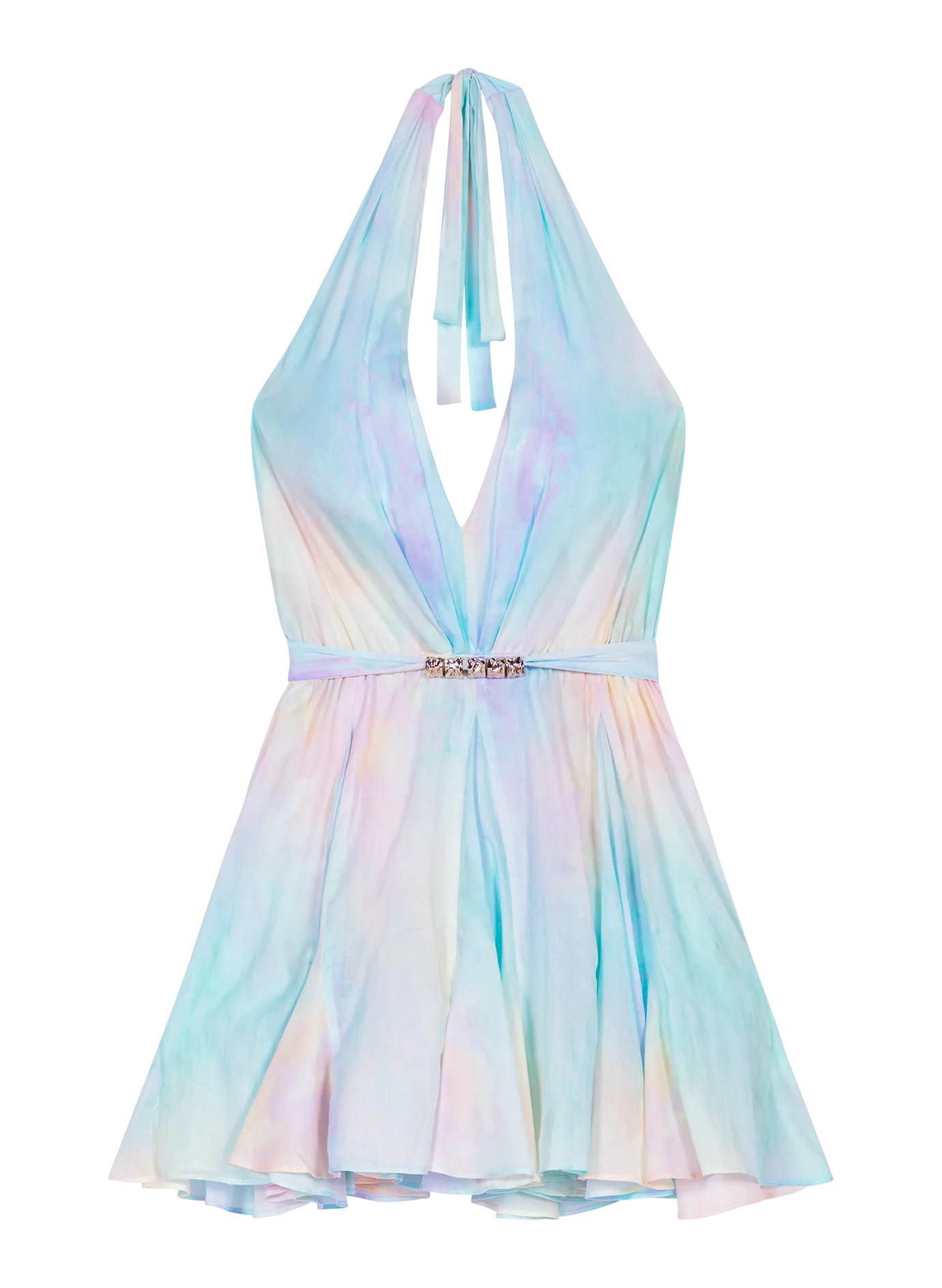 MAJE Vestido corto escote en V de algodón tie and dye en multicolor