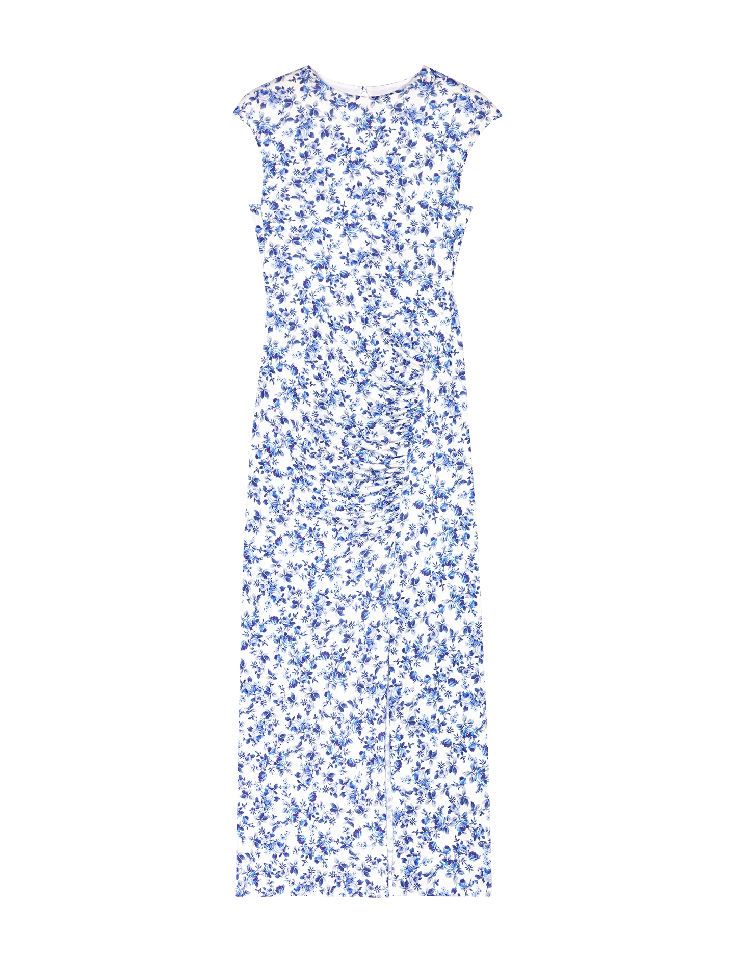 MAJE Vestido largo recto de cuello redondo con estampado de flores en azul