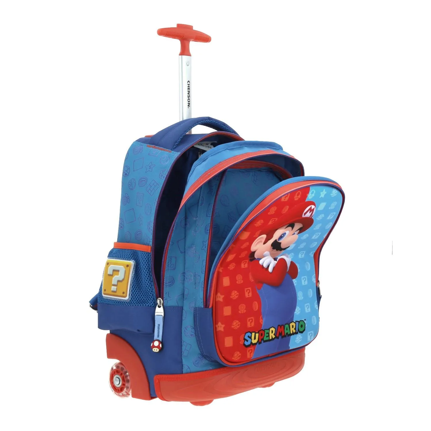 Mochila Con Ruedas Azul Mario Bros Para Nio Chenson Dulp