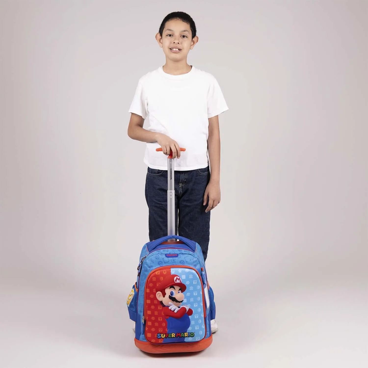 Mochila Con Ruedas Azul Mario Bros Para Nio Chenson Dulp