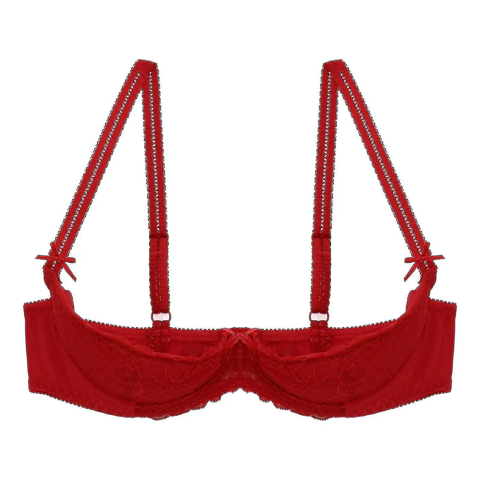 Mujer 1/2 taza empujar hacia arriba con aros encaje sujetador lencería abierto pecho copa sujetador tops correa ajustable esponj