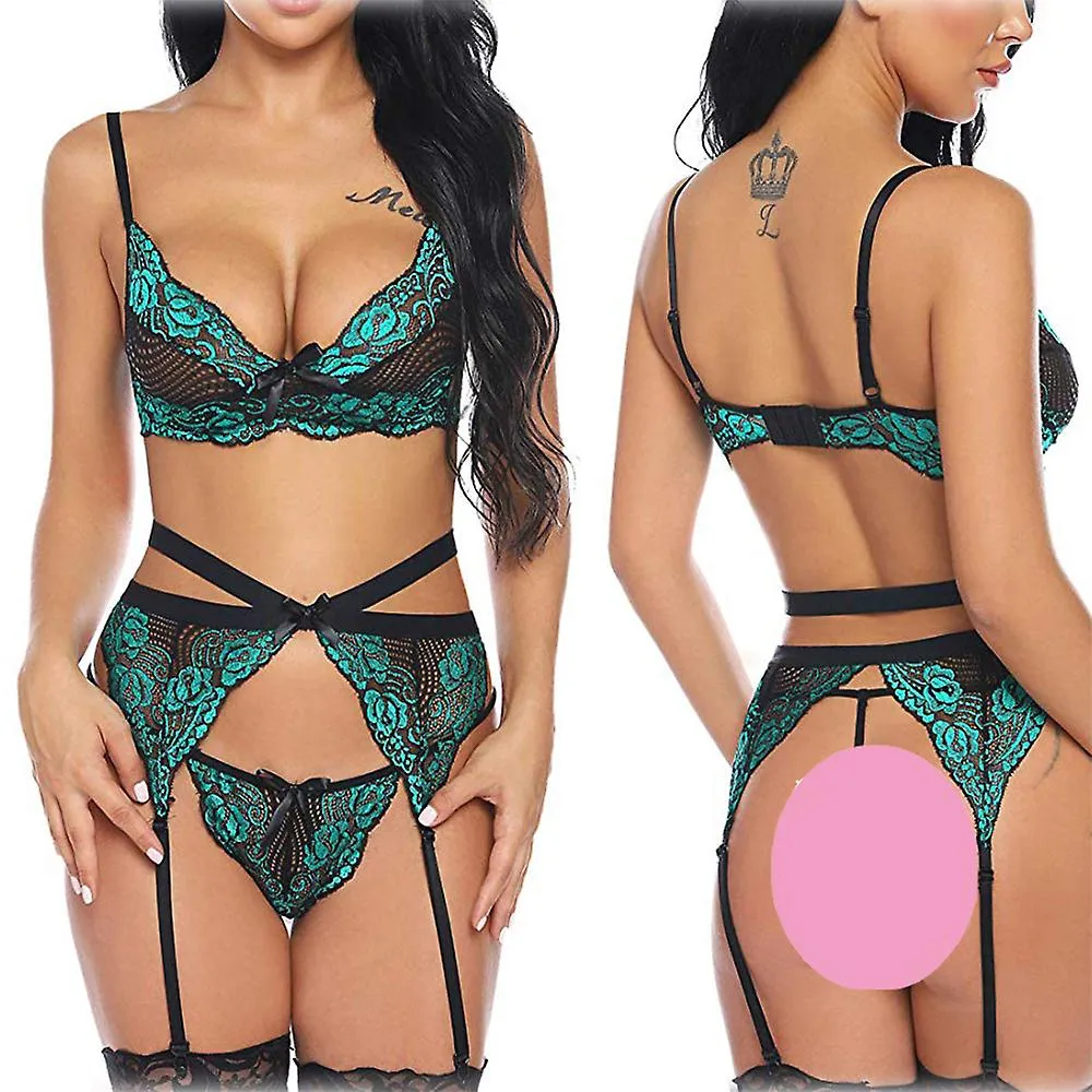 MUJER SEXY ENCAJE SUJETADOR GSTRINGS TANGAS LENCERíA FLORAL UNDERWEAR SET ROPA DE DORMIR ROPA DE NOCHE