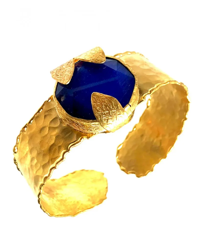 ORIGINALES PULSERAS CHAPADAS EN ORO CON PIEDRAS AZULONAS
