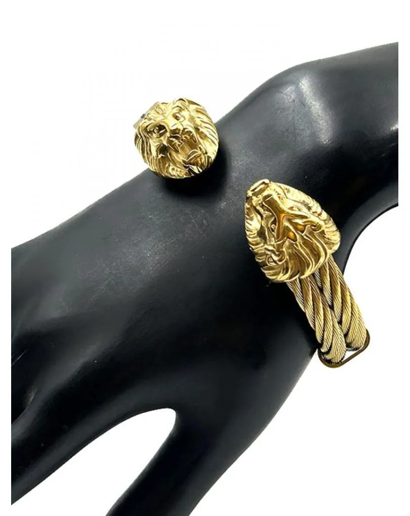 ORIGINALES PULSERAS HOMBRE EN ACERO DORADO CON LEONES
