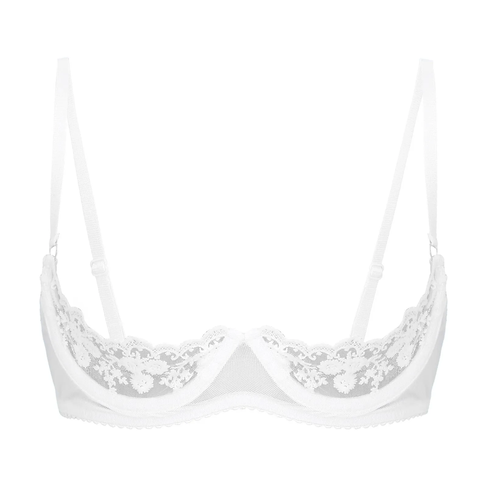 Otwoo Lencería Mujer Pecho Copa Abierta Bra Transparente Encaje Floral Underwired Unfored Sexy Bras Tops Halter Bare Breast Unde