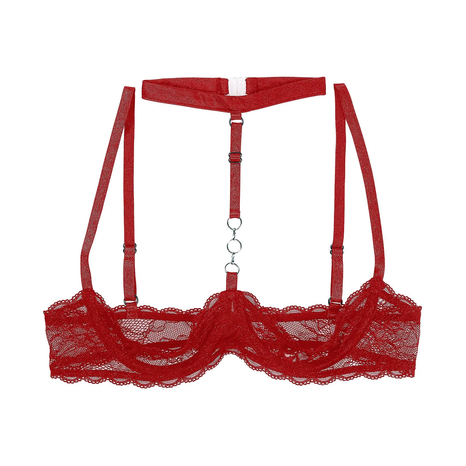 Otwoo Lencería Mujer Pecho Copa Abierta Bra Transparente Encaje Floral Underwired Unfored Sexy Bras Tops Halter Bare Breast Unde