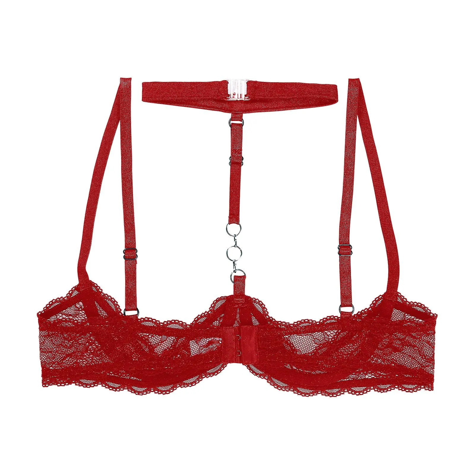 Otwoo Lencería Mujer Pecho Copa Abierta Bra Transparente Encaje Floral Underwired Unfored Sexy Bras Tops Halter Bare Breast Unde