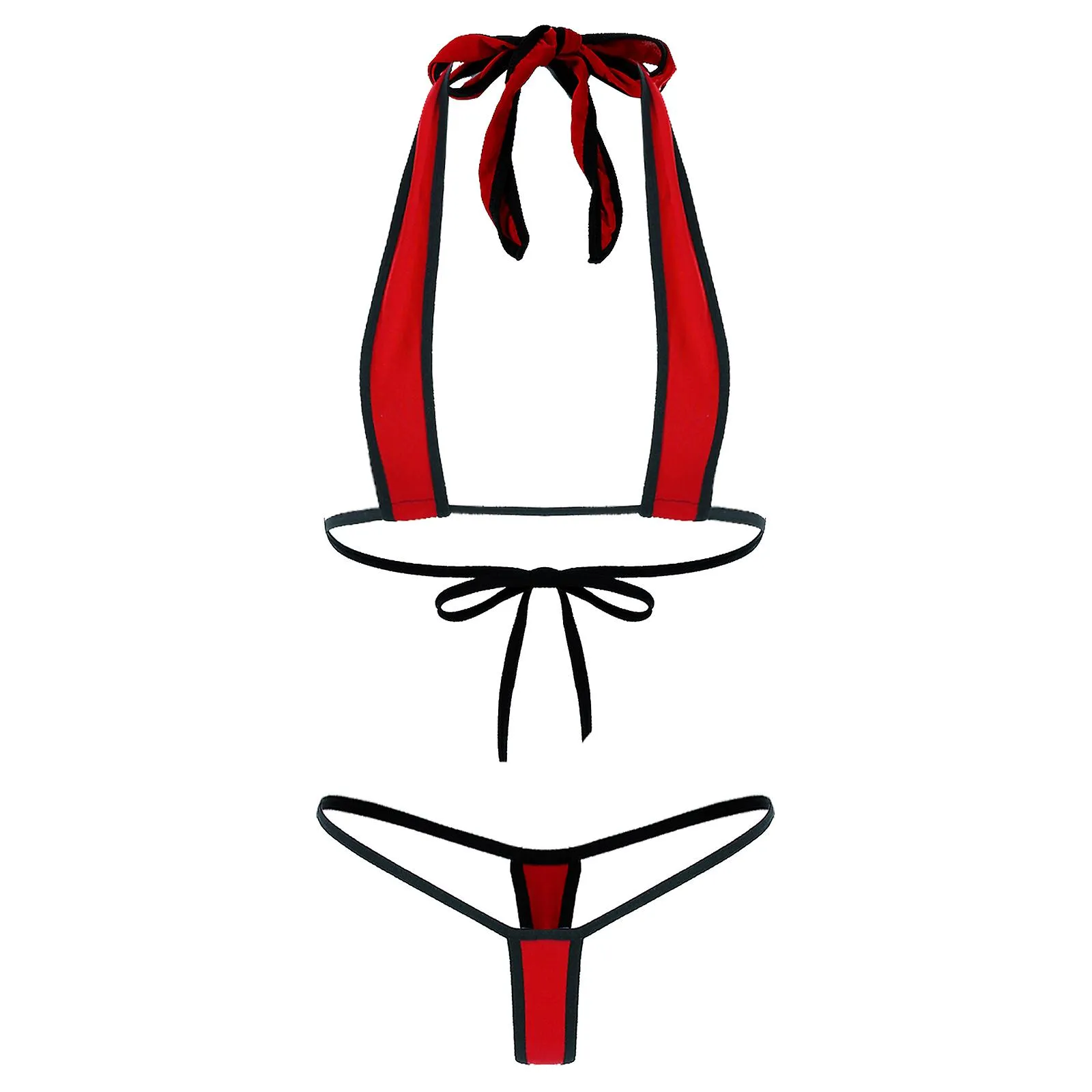 Otwoo Mujer Brasileña Micro Mini Bikini Set Lencería Ropa Interior Tropical Traje de baño Traje de baño Cordones Halter Bra Low 