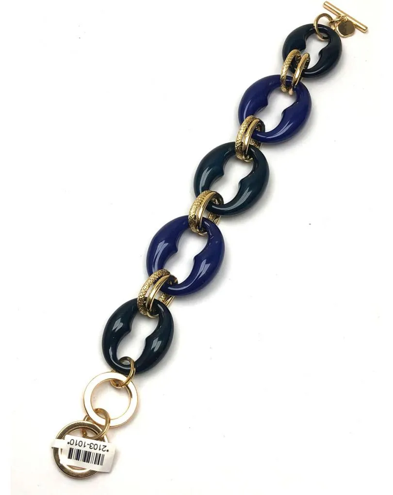 PULSERAS AZULES DE ESLABONES DORADOS GRANDES Y CALABROTE